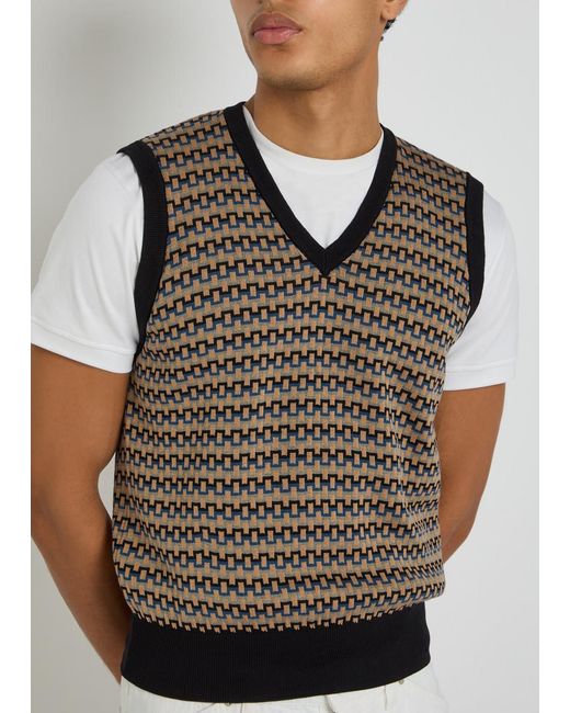 Lemaire Gray Patterned V-Neck Cotton-Knit Vest for men