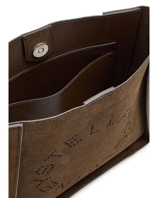 Stella McCartney Brown Logo Square Grained Faux Leather Cross-Body Bag