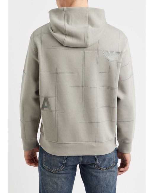 Emporio Armani Gray Logo-embroidered Hooded Jersey Sweatshirt for men