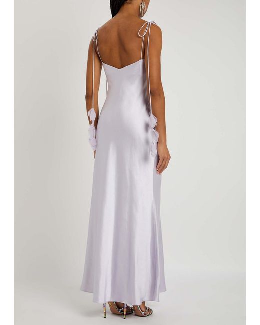 Self-Portrait White Floral-Embellished Satin Maxi Slip Dress