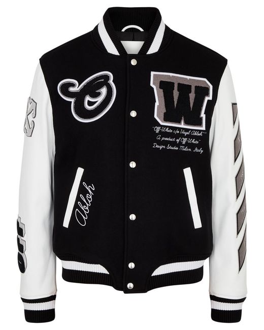 Off-White c/o Virgil Abloh Black Logo Wool-blend Varsity Jacket for men