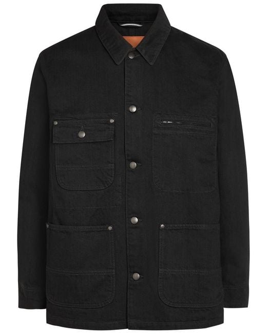 vowels Black Patch Pocket Denim Jacket for men