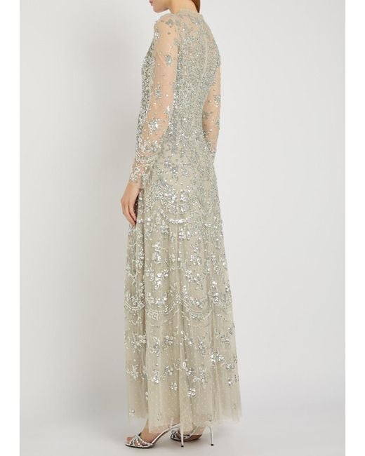 Needle & Thread White Freya Sequin-Embellished Tulle Gown