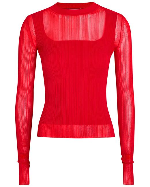Sportmax Red Ribbed Fine-Knit Top