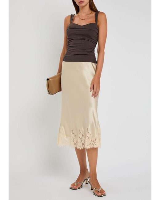 Reformation Brown Trish Ruched Stretch-Cotton Top