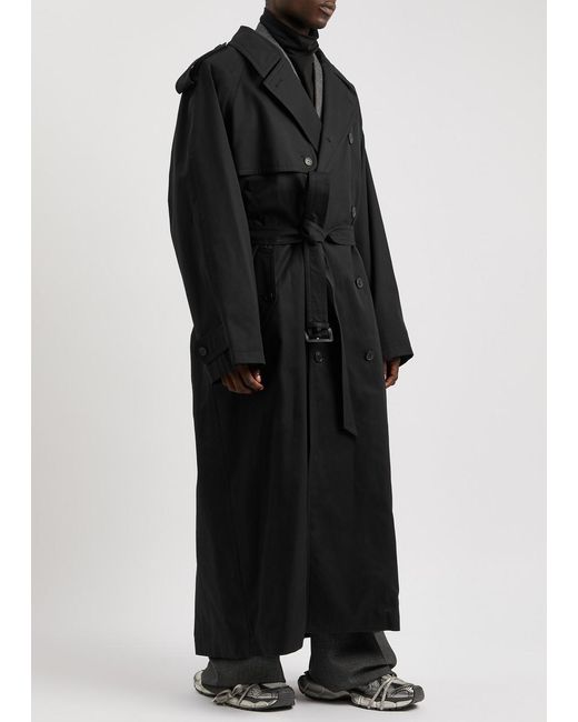 Balenciaga Black Double-Breasted Cotton Trench Coat for men