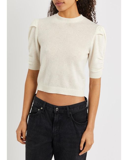 FRAME White Puff-sleeve Cashmere Top