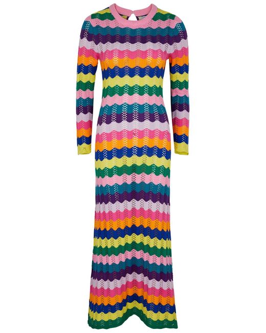 Olivia Rubin White Mirabel Striped Pointelle-knit Maxi Dress