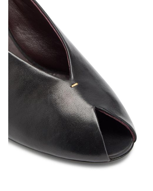Khaite Black Cloak 75 Peep-Toe Leather Mules