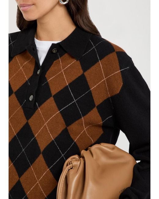 Rohe Black Argyll Wool Polo Jumper