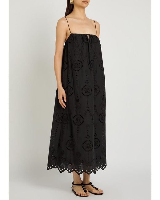 Matteau Black Broderie Anglaise Cotton Midi Dress