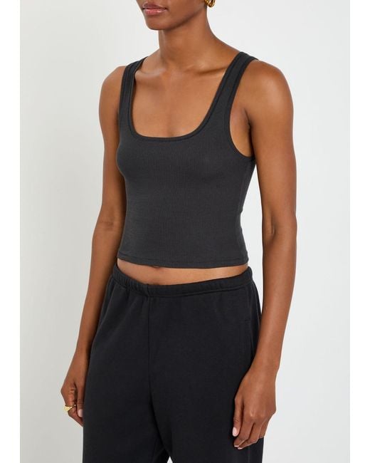 Skims Black Ribbed Stretch-Cotton Tank