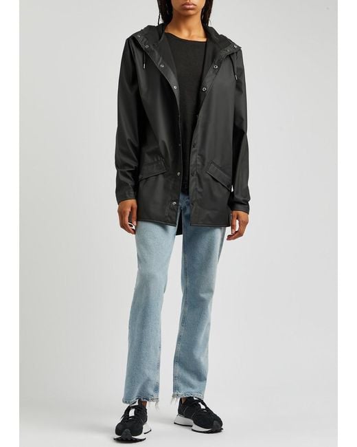 Rains Black Hooded Rubberised Jacket