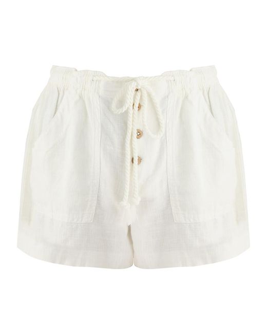 Free People White Westmoreland Linen-Blend Shorts
