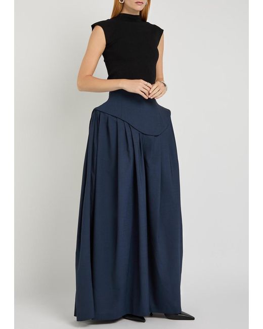A.W.A.K.E. MODE Blue Basque Pleated Wide-Leg Wool-Blend Trousers