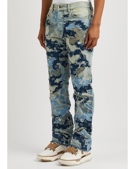 Amiri Blue Patchwork Camouflage Straight-leg Jeans for men