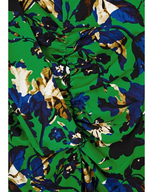 Erdem Green Floral-print Jersey Midi Dress