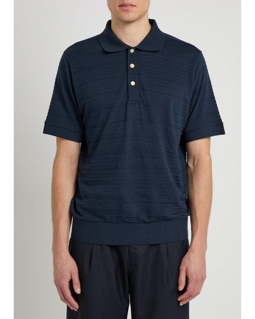 Oliver Spencer Blue Glendale Fine-Knit Polo Shirt for men