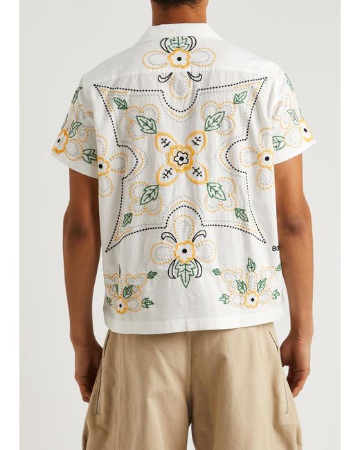 Bode White Buttercup Floral-embroidered Cotton Shirt for men