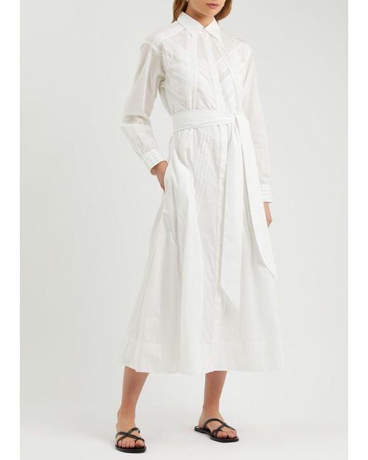 Merlette White Liberty Cotton Midi Shirt Dress