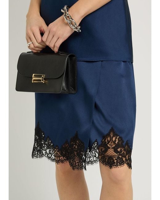 Stella McCartney Blue Iconic Lace-Trimmed Satin Knee-Length Wrap Skirt