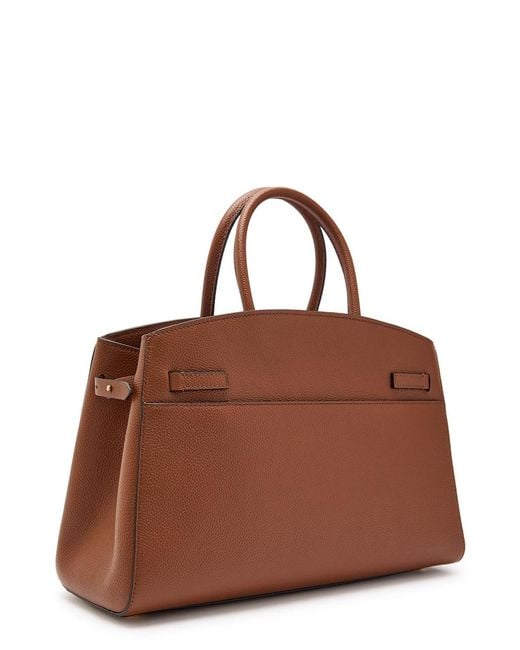 DeMellier London Brown The Hudson Midi Grained Leather Top Handle Bag