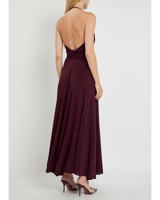 Alaïa Purple Draped Stretch-Mesh Maxi Dress