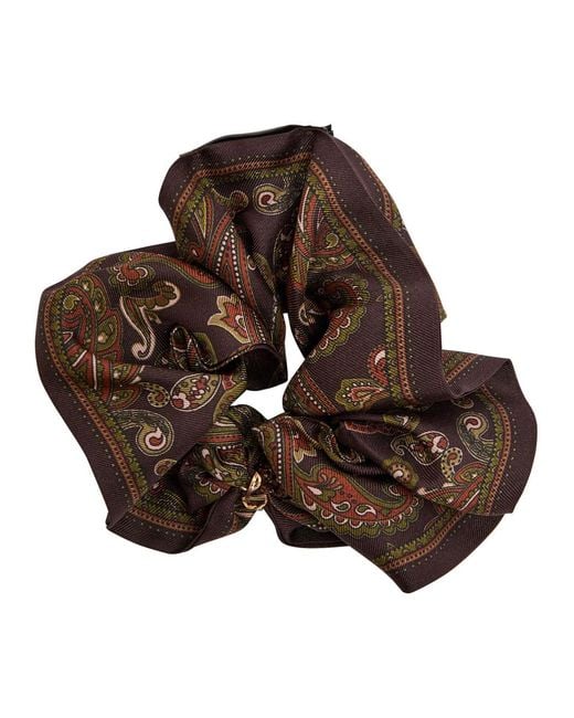 Saint Laurent Brown Paisley-Print Silk Scrunchie