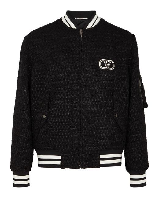 Valentino Logo Woolblend Tweed Bomber Jacket in Black for Men Lyst