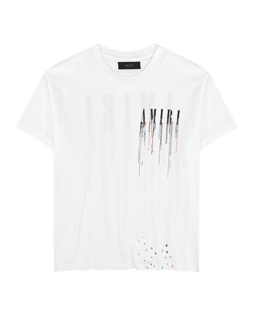 Amiri Paint Drip Logo-print Cotton T-shirt in White for Men - Lyst
