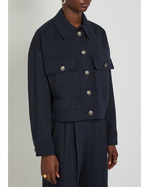 Brunello Cucinelli Blue Herringbone Stretch-Wool Jacket