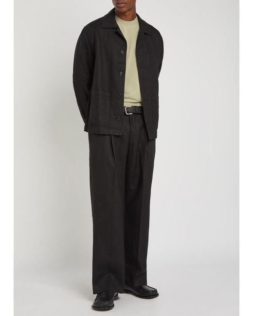 NN07 Black Kay Pleated Linen Trousers for men