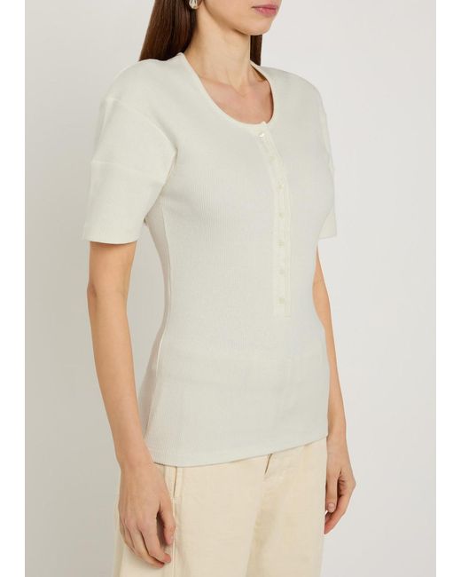 Lemaire White Ribbed Cotton-Blend Top