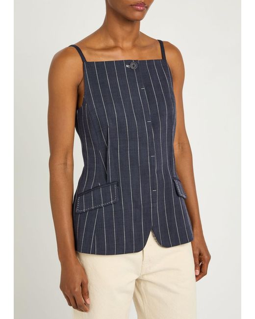 Jonathan Simkhai Blue Edie Pinstriped Woven Top