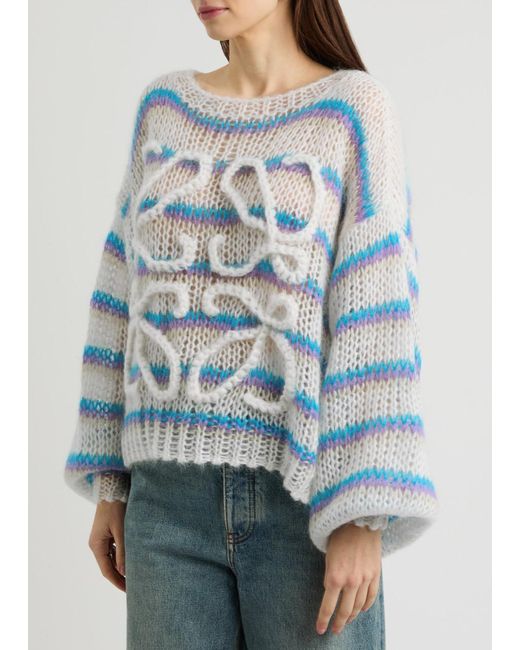 Loewe Blue Anagram Striped Mohair-Blend Jumper