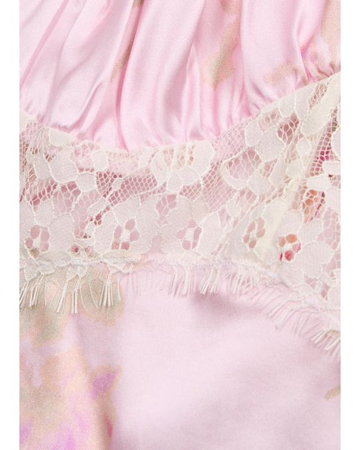 LoveShackFancy Pink Spritely Printed Silk And Lace Top