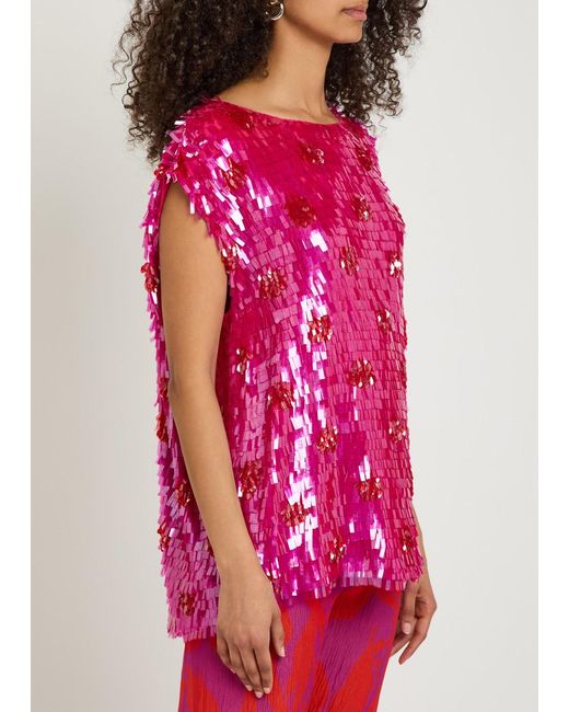 Dries Van Noten Pink Cuzco Sequin-Embellished Silk Top