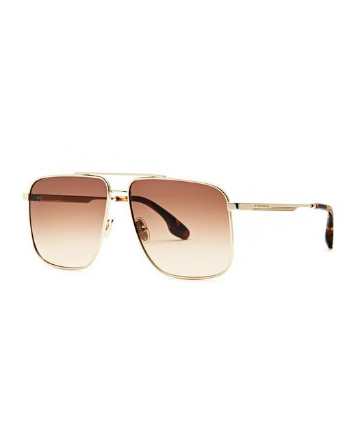 Victoria Beckham Brown Navigator Square-frame Aviator-style Sunglasses