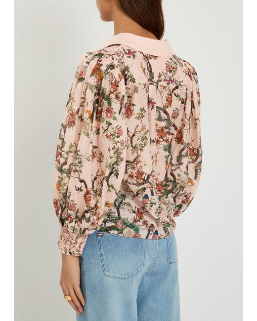 Alice + Olivia Pink Charis Floral-Print Cotton-Blend Blouse