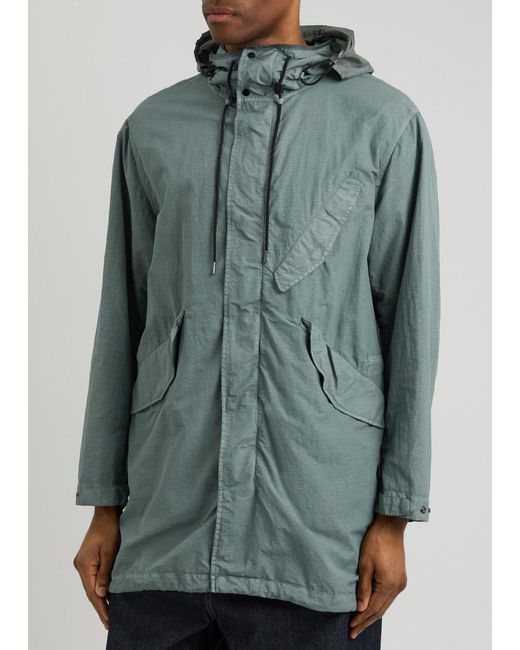 C P Company Green Goggle Hooded Coated Nylon Parka for men