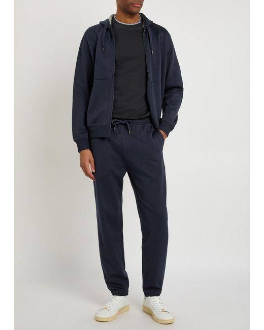 Brunello Cucinelli Blue Hooded Cotton-Blend Sweatshirt for men