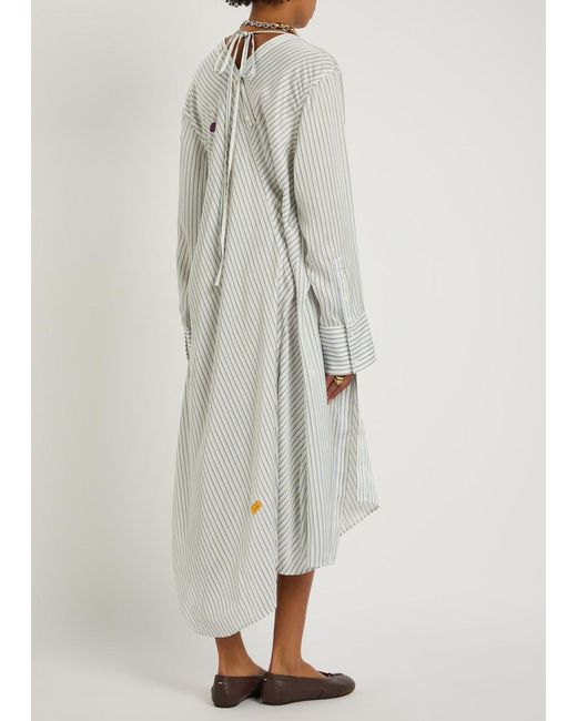 Acne White Striped Satin Midi Shirt Dress