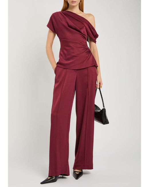 Jonathan Simkhai Red Phoebe Draped Satin Top
