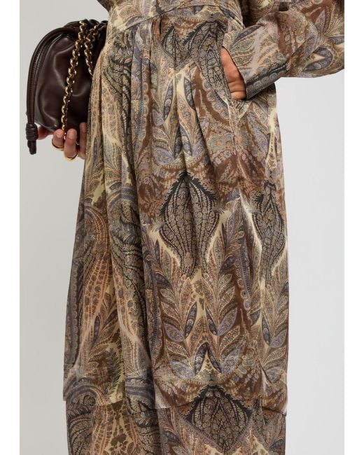 Zimmermann Natural Hypnotic Printed Tapered-Leg Silk Trousers