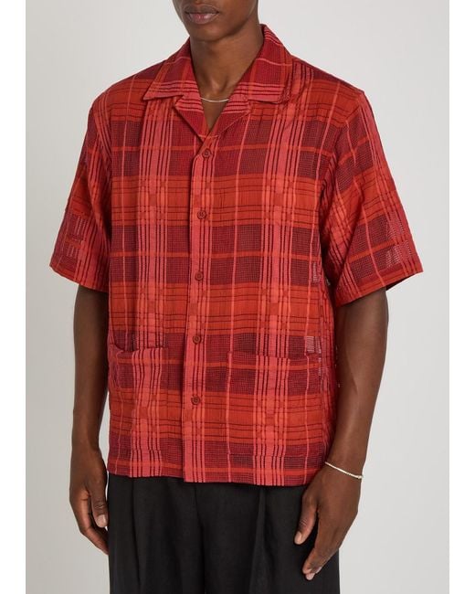 NN07 Red Ben Checked-Jacquard Woven Shirt for men