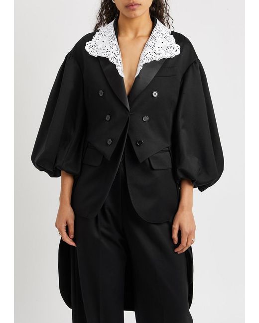 Simone Rocha Black Lace-panelled Twill Jacket