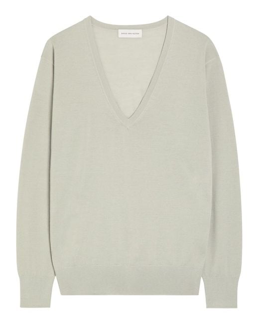 Dries Van Noten White Tuomas Merino Wool Jumper