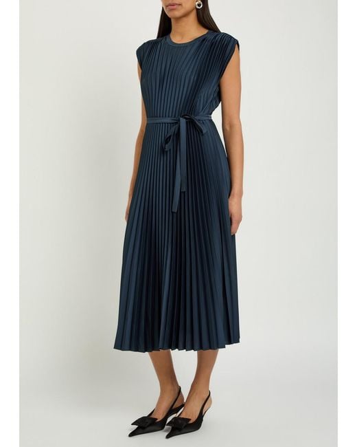 Joseph Blue Volta Plissé Satin-Crepe Midi Dress