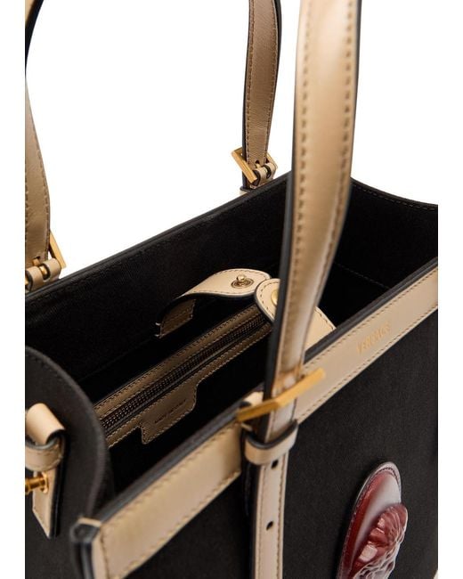 Versace Black Medium Logo-Appliquéd Leather And Canvas Tote