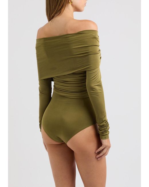 Paris Georgia Green Otto Off-The-Shoulder Stretch-Jersey Bodysuit